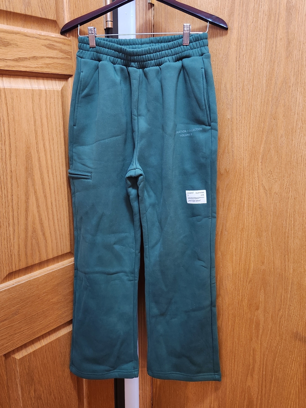 Women Teal Green Fleece Joggers with Patch Pocket